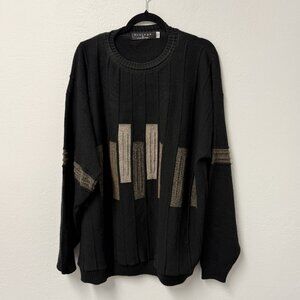 PROTEGE SWEATER VINTAGE KNIT MADE IN USA MENS 2XLT BLACK ABSTRACT PULLOVER